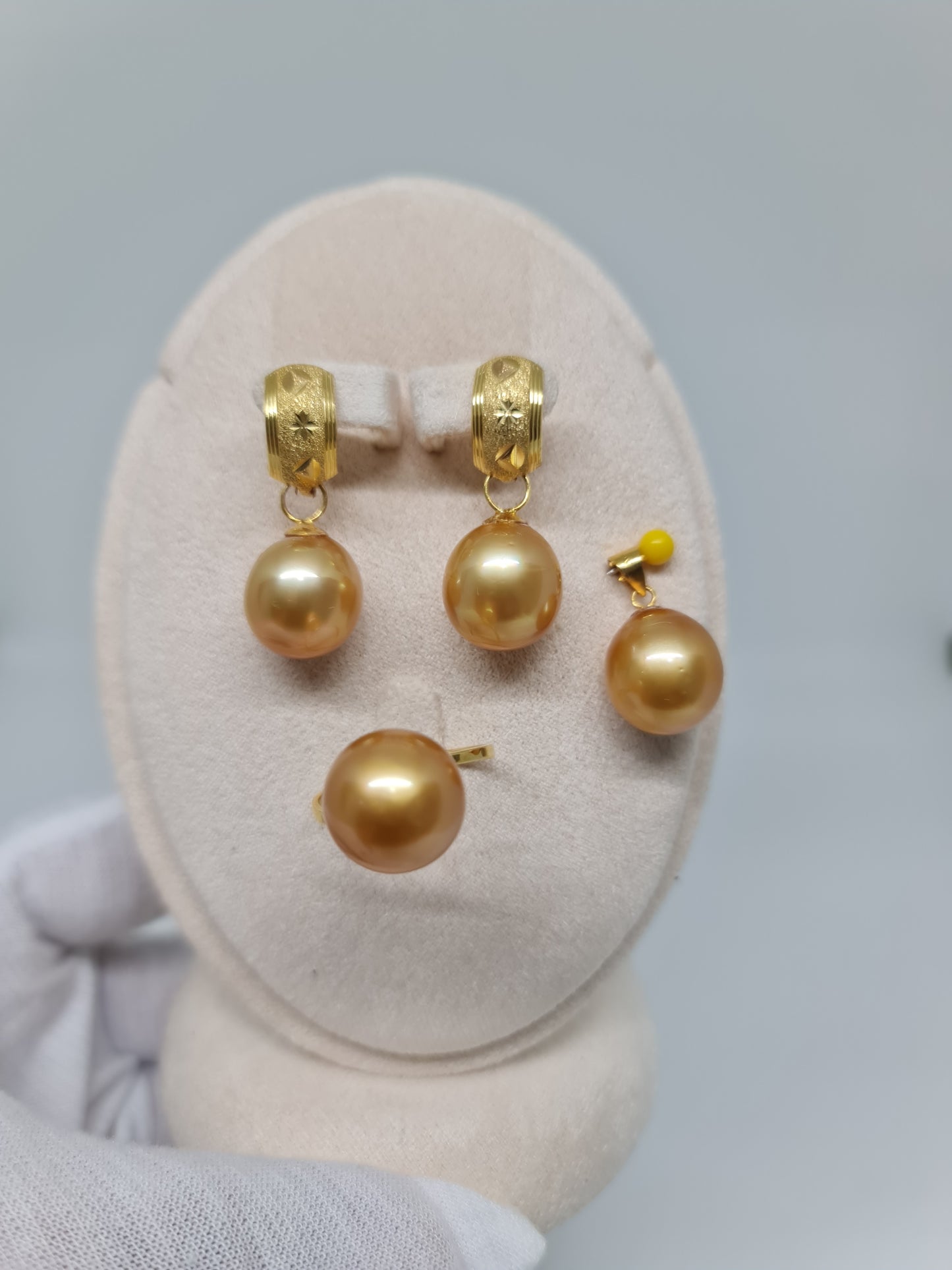 13.5mm Deep Golden South Sea Pearls Set in 18K and 14K Gold