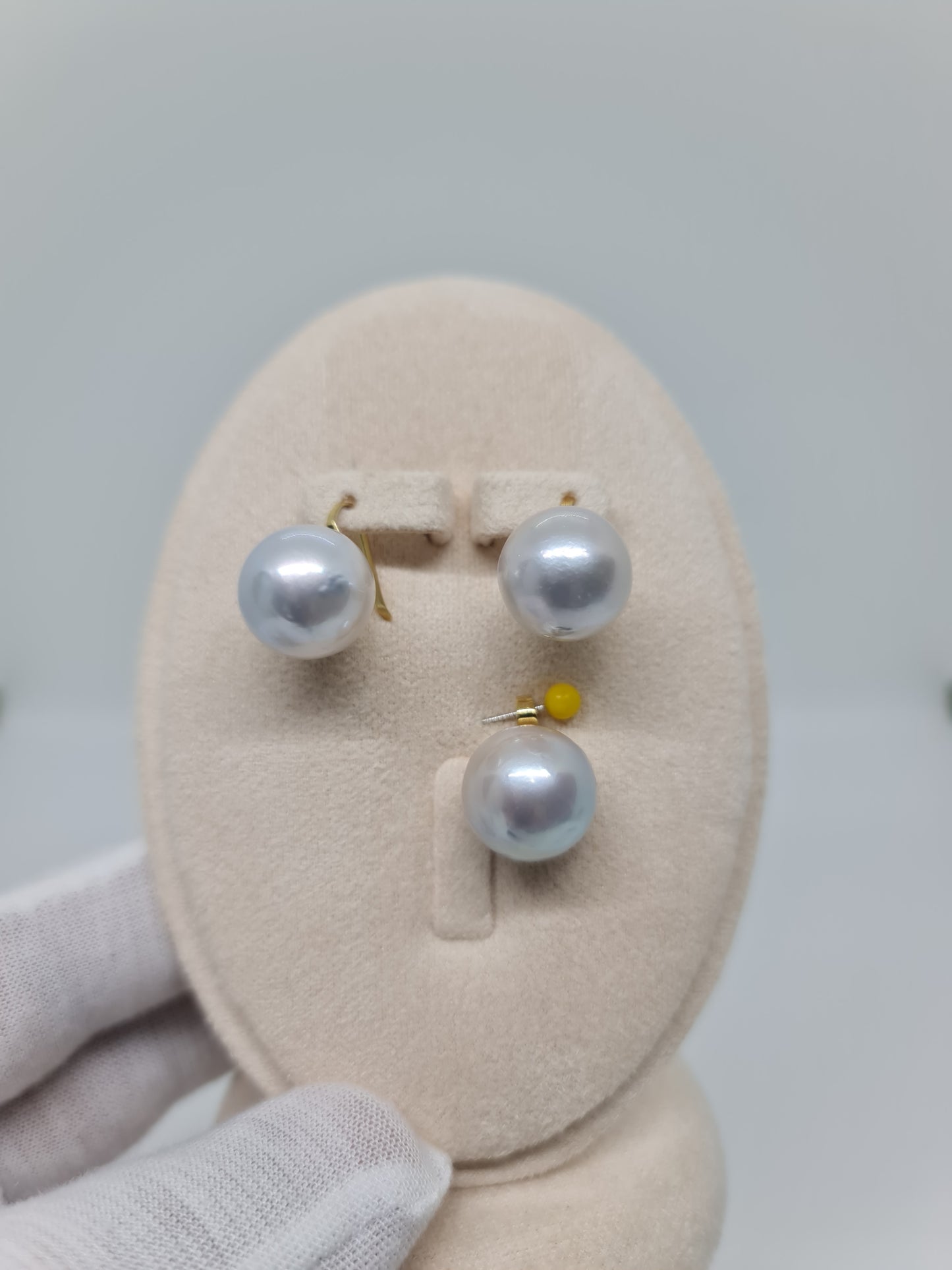 14mm to 14.5mm Silvery South Sea Pearls Set in 14K Gold