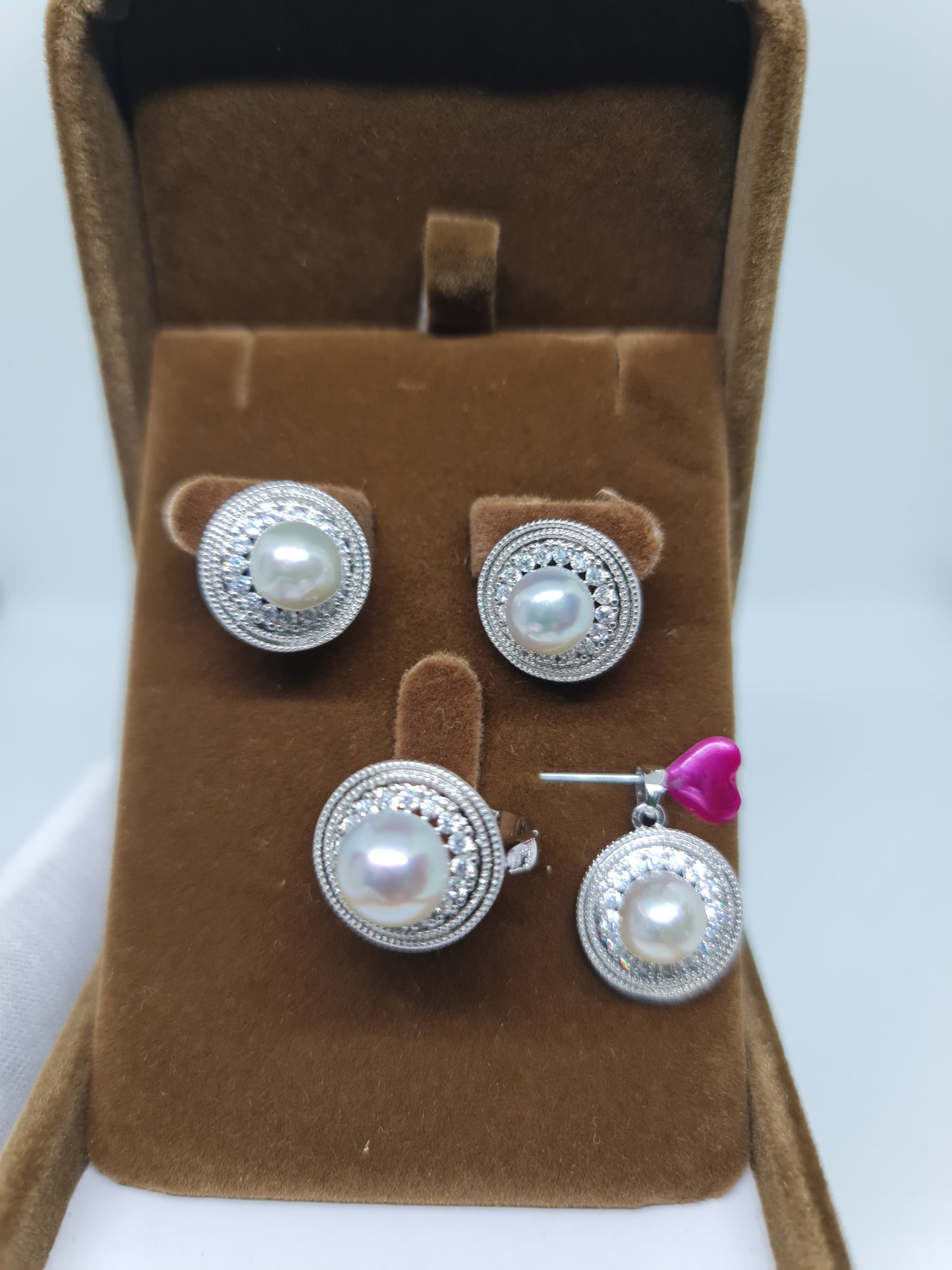 8mm to 9mm Silver White South Sea Pearls Set in Plated Settings only