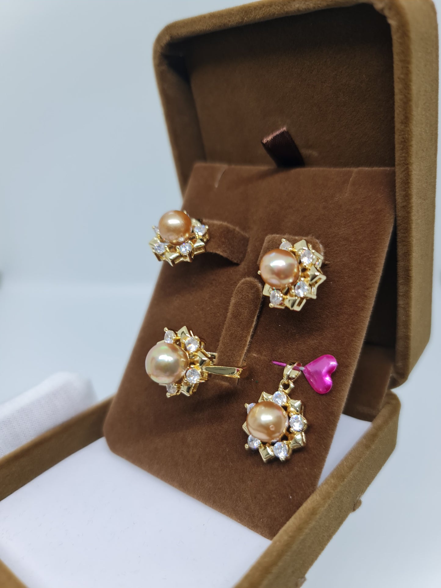 8mm to 8.8mm Deep Golden South Sea Pearls Set in Plated Settings