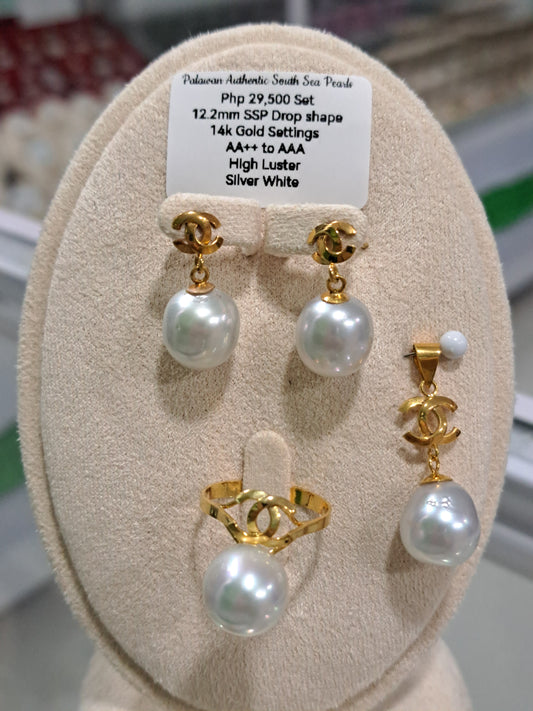 12.2mm Silver White South Sea Pearls in 14K Gold_Special Design