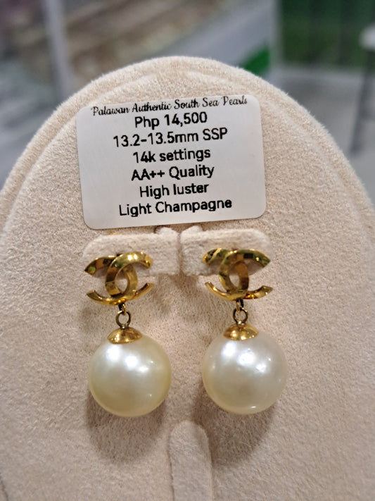 13.5mm Light Champagne South Sea Pearls in 14K Gold_Special Design