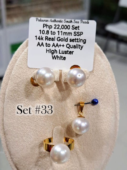 10.8mm to 11mm Authentic White South Sea Pearls Set in 14K Gold