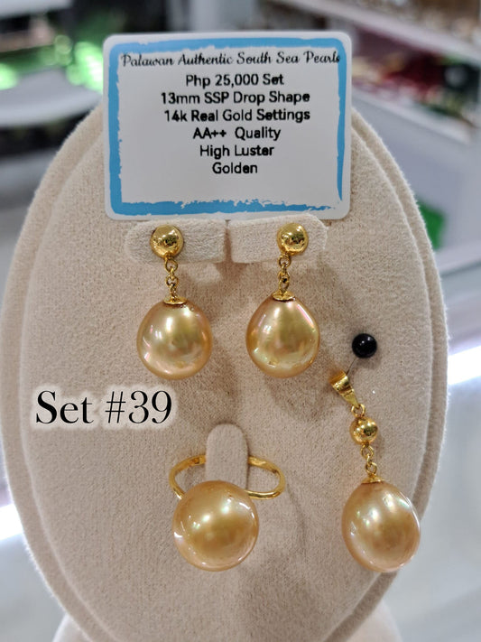 13mm Authentic South Sea Pearls Golden Pearl Set in 14K Gold