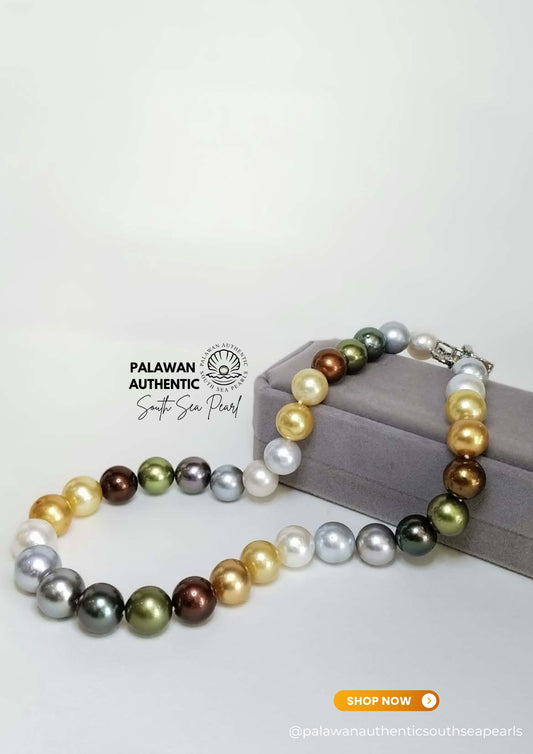 12mm to 14mm Palawan Authentic Multicolor South Sea Pearl Choker in 5 Micron Lock Settings