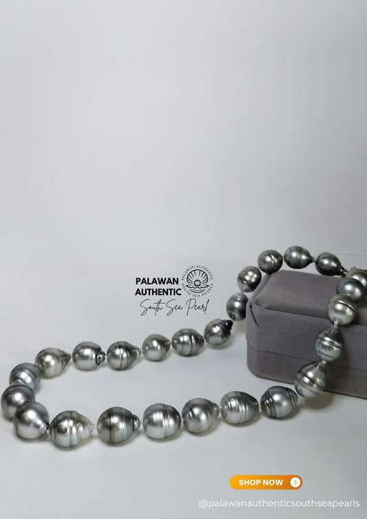 12.1 to 14.7mm Palawan Authentic Platinum Gray Color South Sea Pearl Choker in 5 Micron Lock Settings