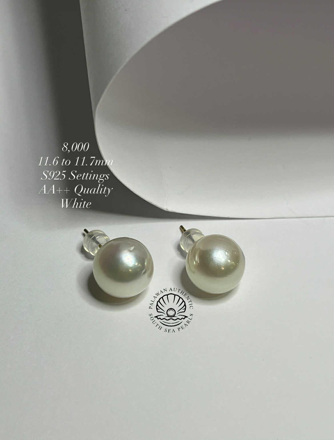 New Arrival! 11.6 to 11.7mm Palawan Authentic White South Sea Pearl Earrings in S925 Settings