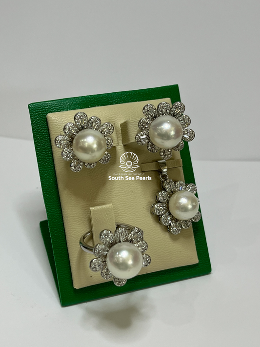 10 to 11.5mm Palawan Authentic White Color South Sea Pearl Sets in 5 Micron Plated Settings