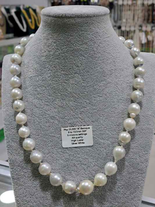 Silver White Baroque Authentic South Sea Pearls Necklace