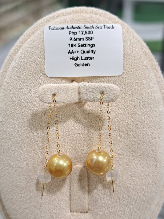9.6mm Golden South Sea Pearls Earrings in 14K Gold