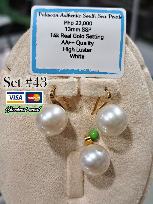 13mm Authentic White South Sea Pearls Set in  14K Gold