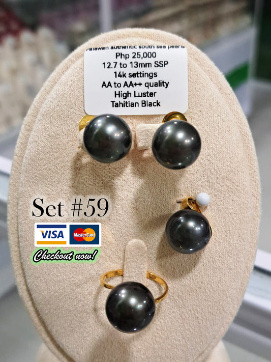 12.7mm to 13mm Authentic South Sea Pearls Tahitian Black Set in 14K Gold