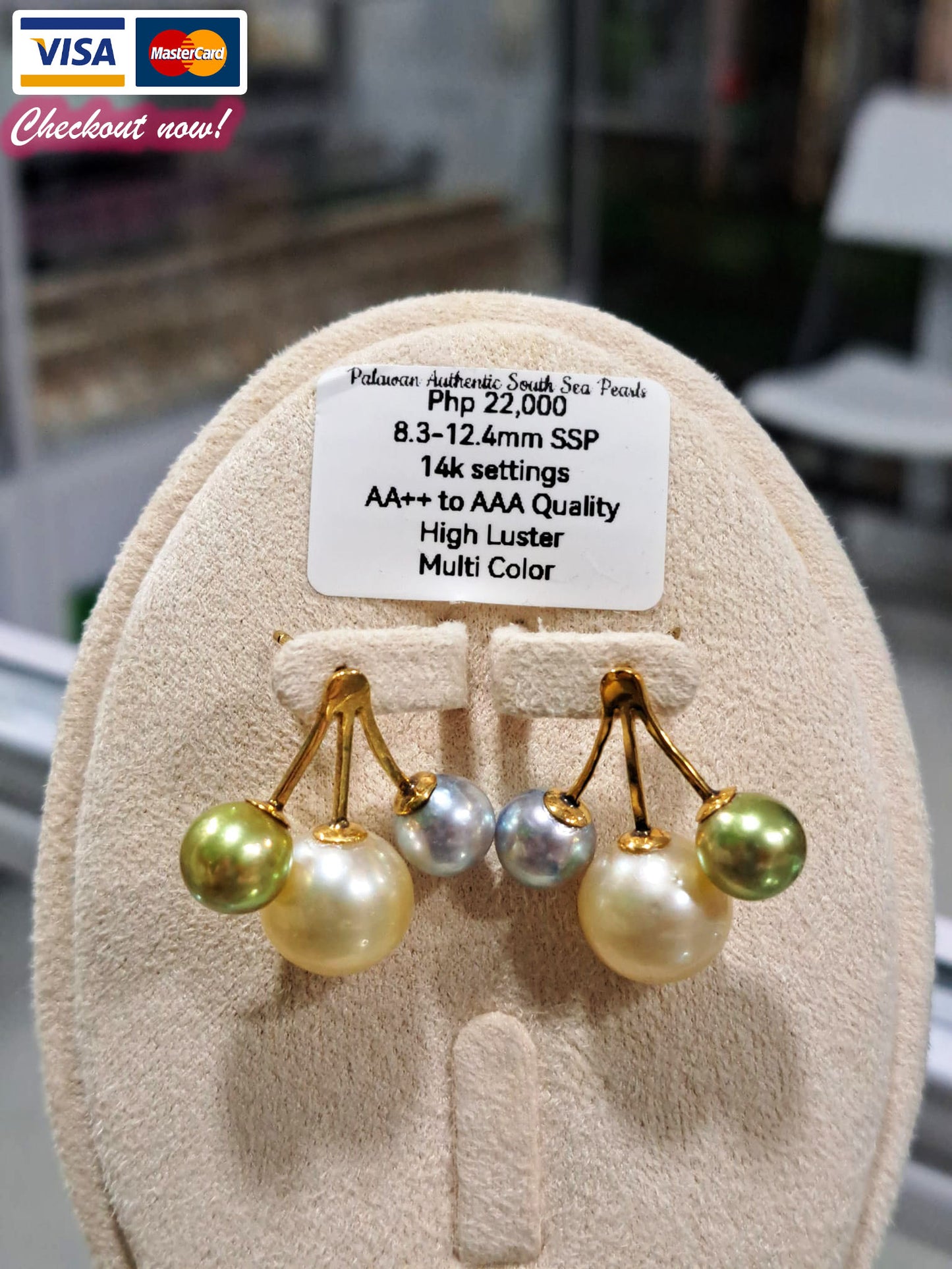 8.3mm to 12.4mm Multi Color South Sea Pearls Earrings in 14K Gold