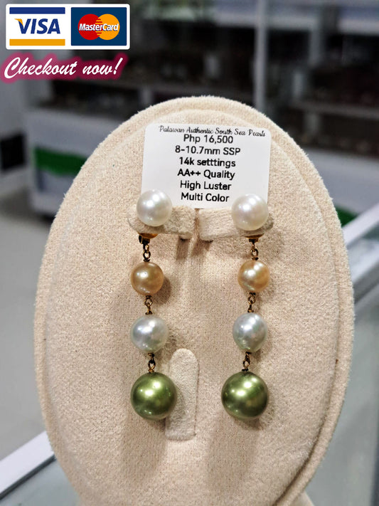 8mm to 10.7mm Authentic Multi Color South Sea Pearls Earrings