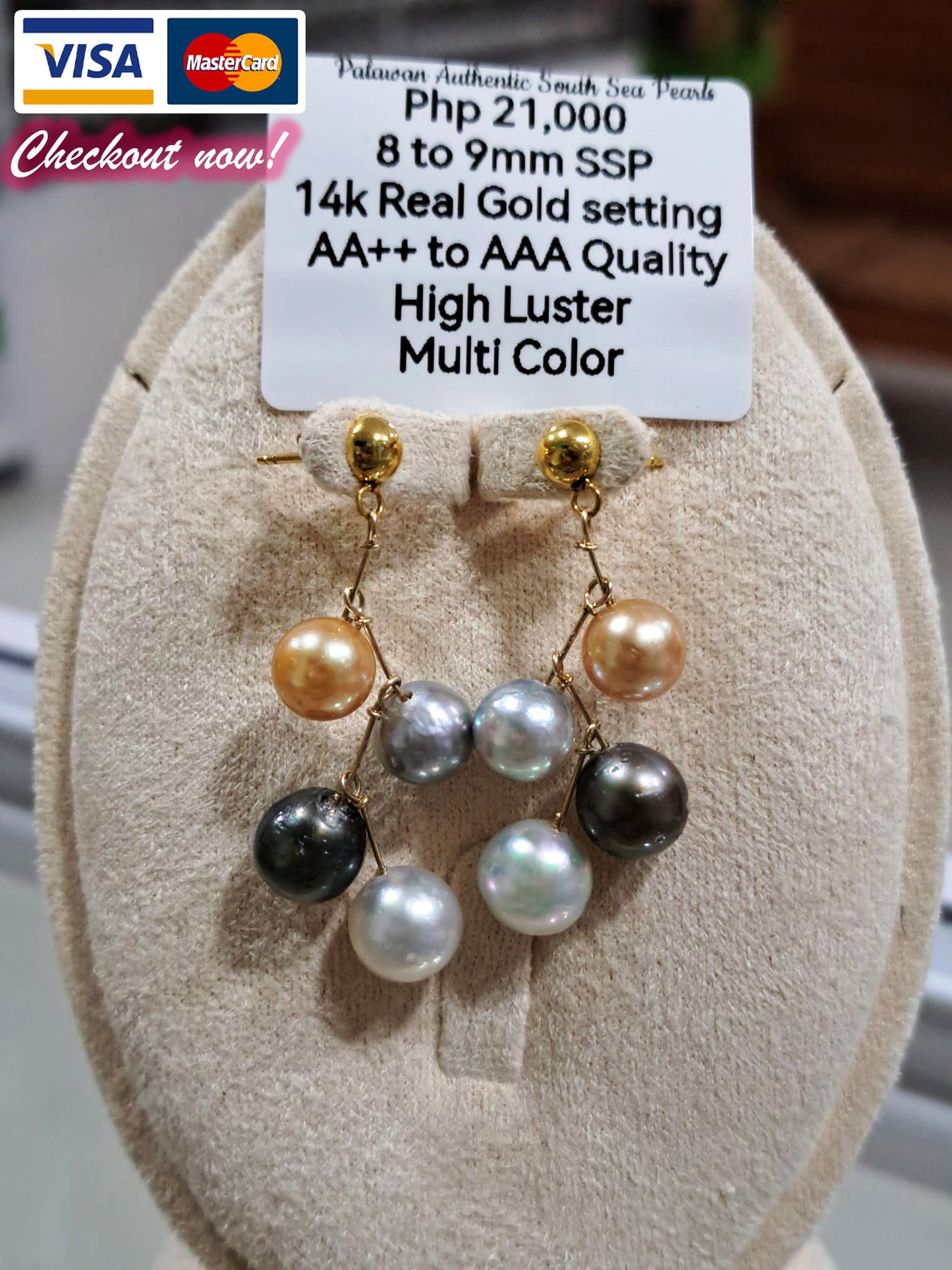 8mm to 9mm Authentic Multi Color South Sea Pearls Earrings