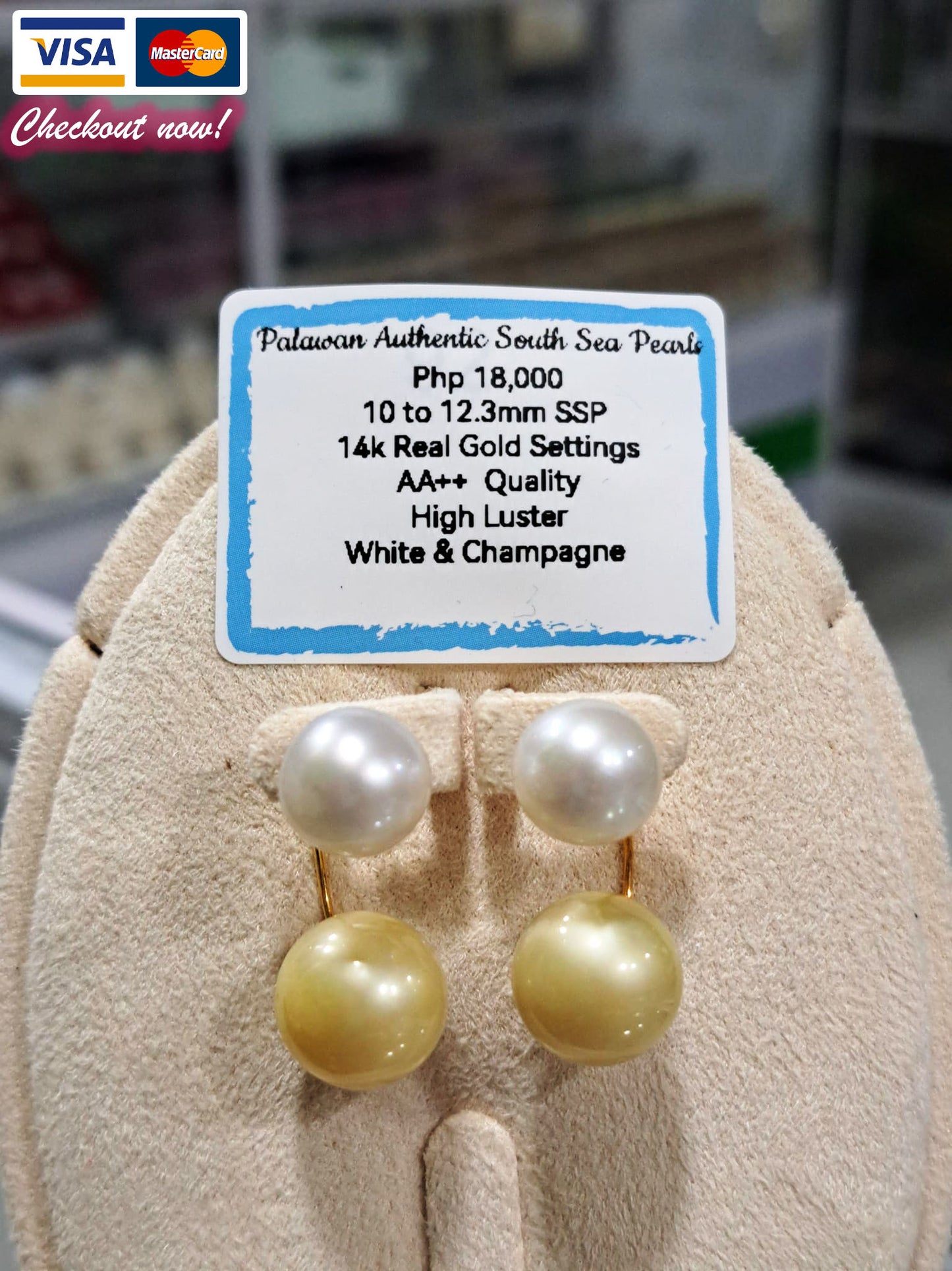 12.3mm White & Champagne South Sea Pearls in 14K Gold