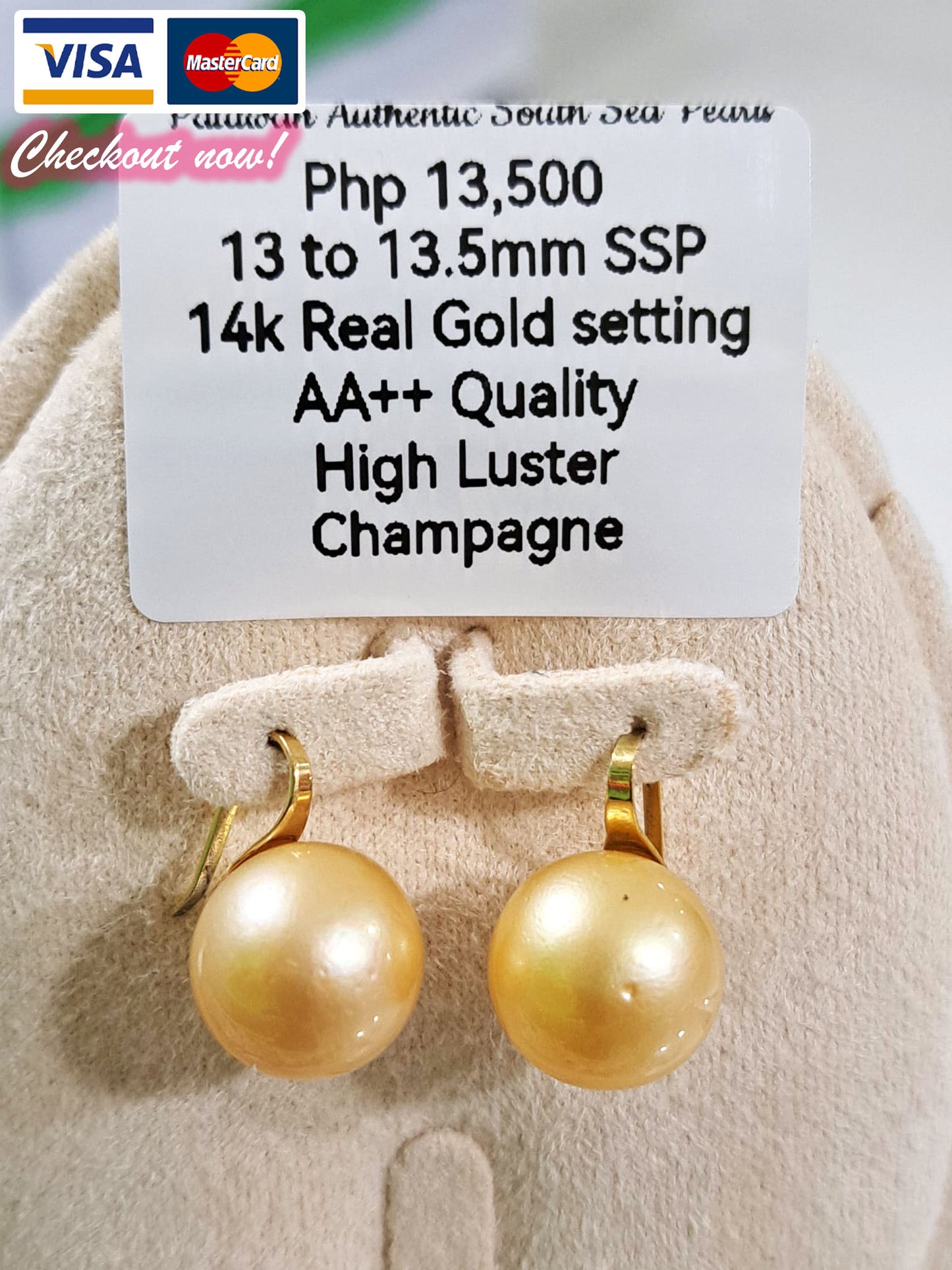 13mm to 13.5mm Authentic Champagne South Sea Pearls Earrings