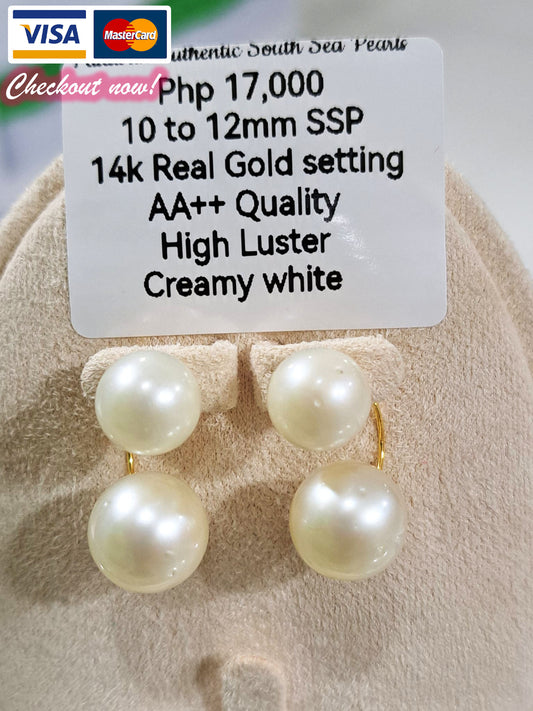 10mm to 12mm Authentic Creamy White South Sea Pearls Earrings