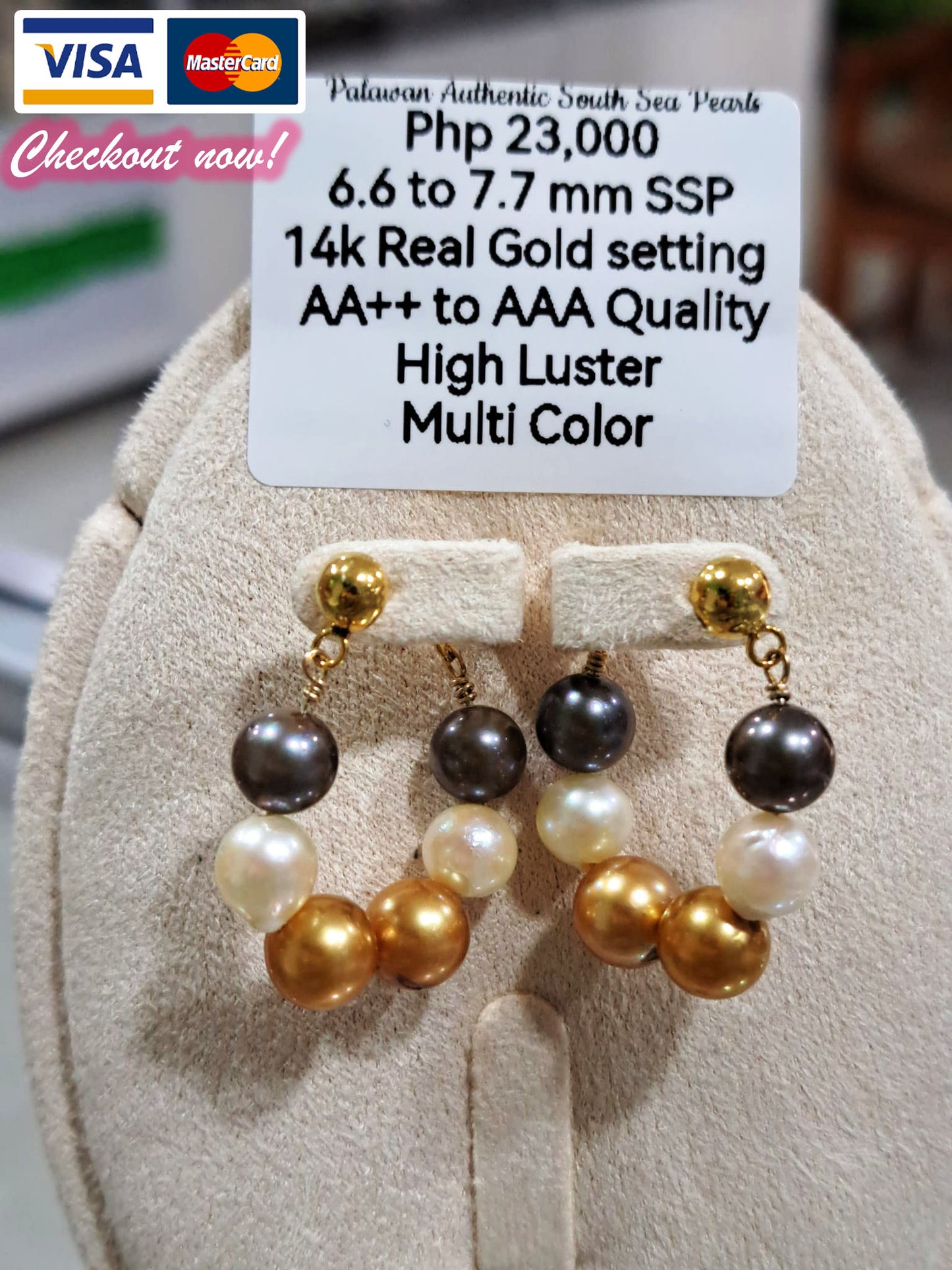 6.6mm to 7.7mm Authentic Multi Color South Sea Pearls Earrings