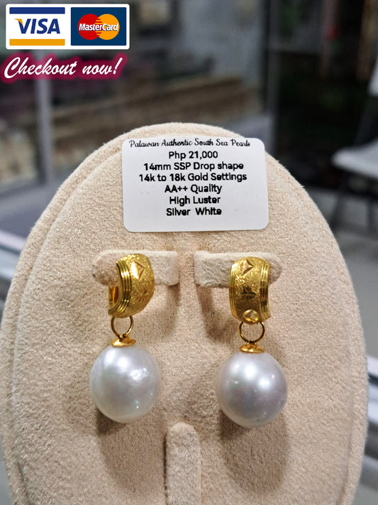 14mm Authentic Silver White South Sea Pearls Earrings