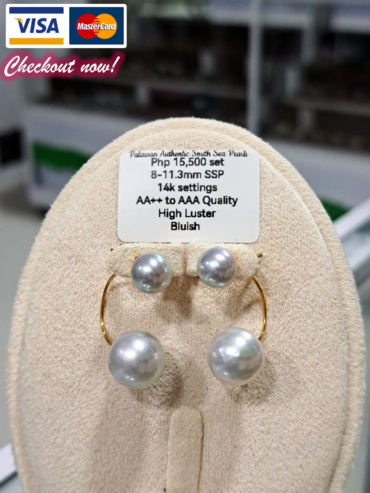 8mm to 11.3mm Authentic Bluish South Sea Pearls Earrings