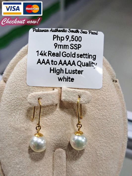 9mm Authentic White South Sea Pearls Earrings