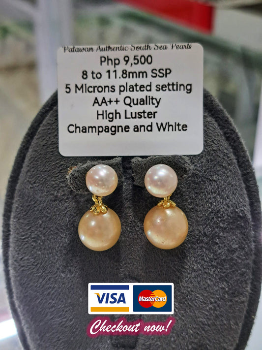 8mm to 11.8mm Champagne & White South Sea Pearls in Plated Settings only