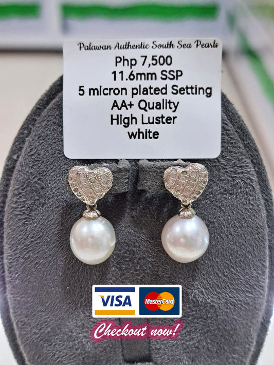 11.6mm White South Sea Pearls in Plated Settings