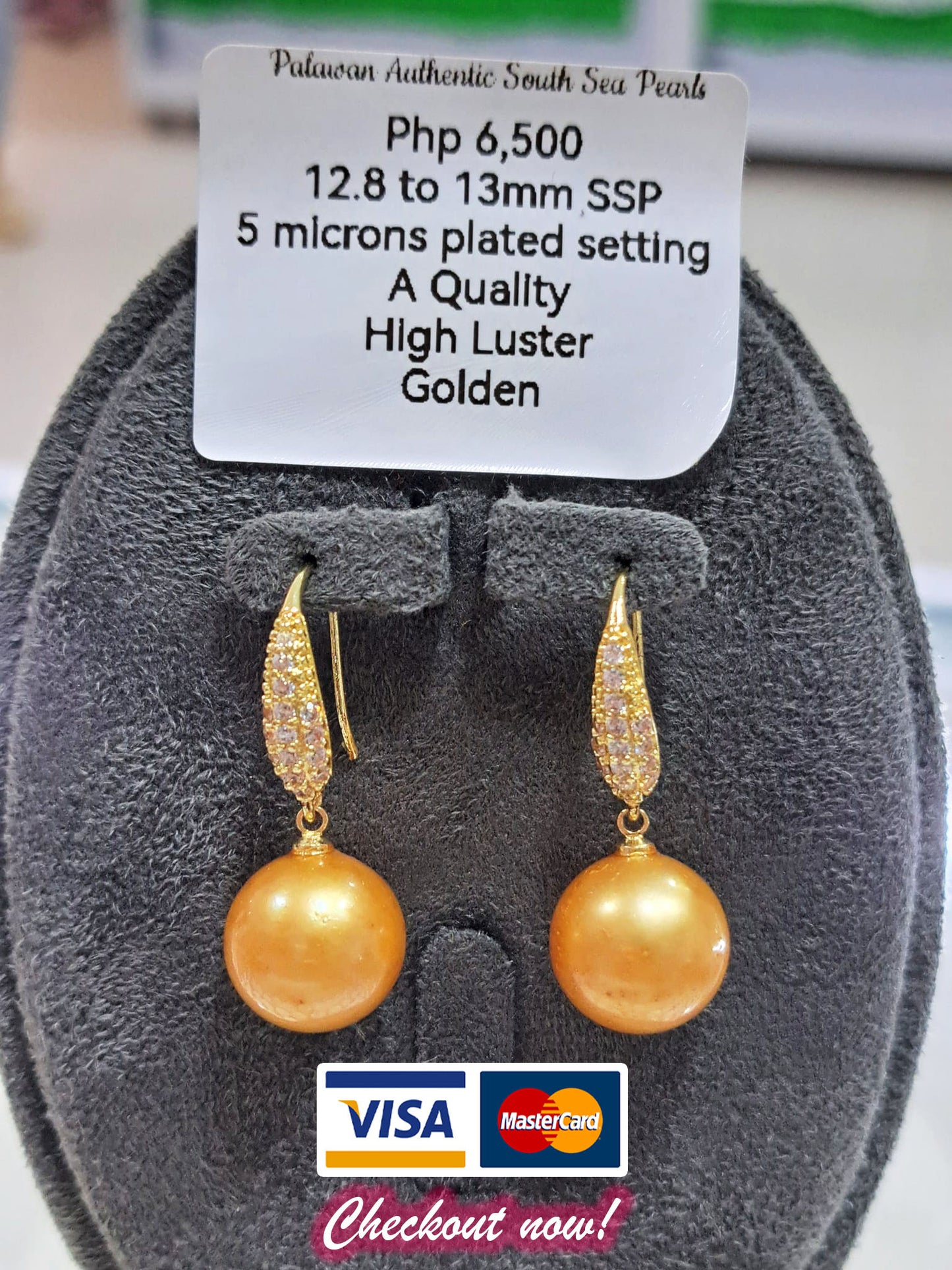 12.8mm to 13mm Golden South Sea Pearls in Plated Settings