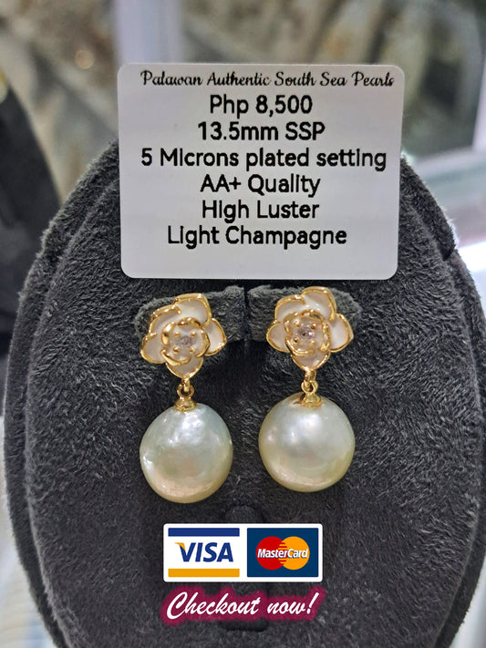 13.5mm Light Champagne South Sea Pearls in Plated Settings only