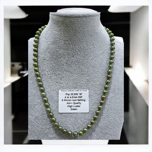 6mm to 6.5mm Authentic Green South Sea Pearls Choker Necklace in 5 Microns Settings