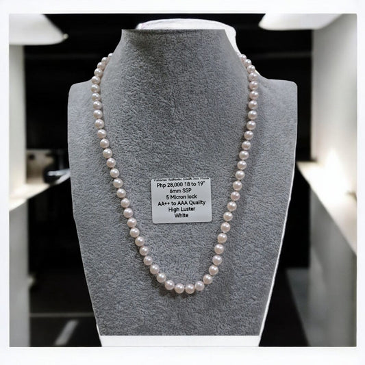6mm Authentic White South Sea Pearls Choker Necklace in 5 Microns Settings