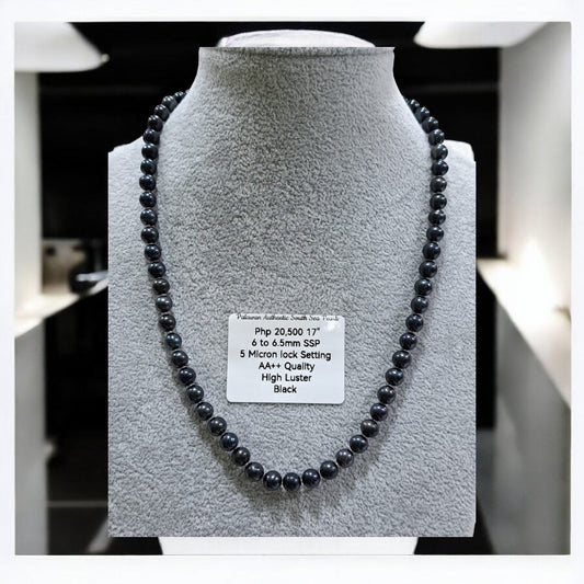6mm to 6.5mm Authentic Black South Sea Pearls Choker Necklace in 5 Microns Settings