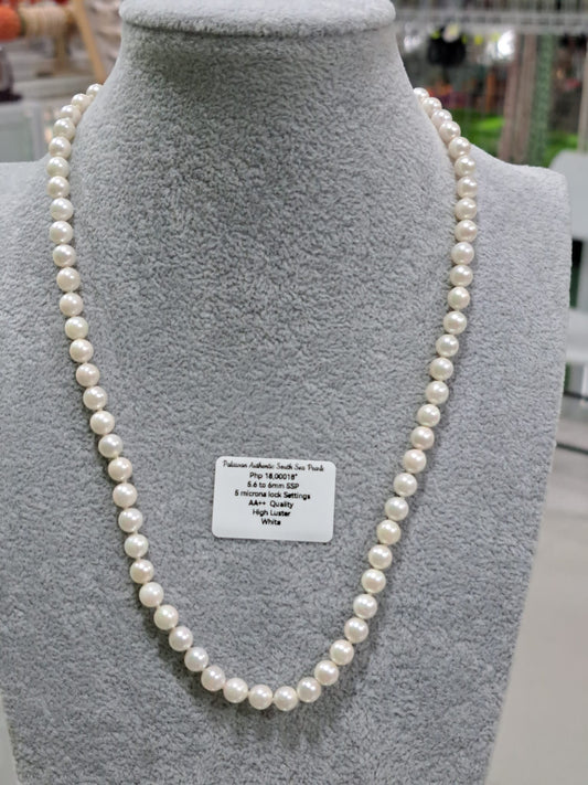 5.6mm to 6mm Authentic South Sea Pearls White Choker Necklace in 5 Microns Settings