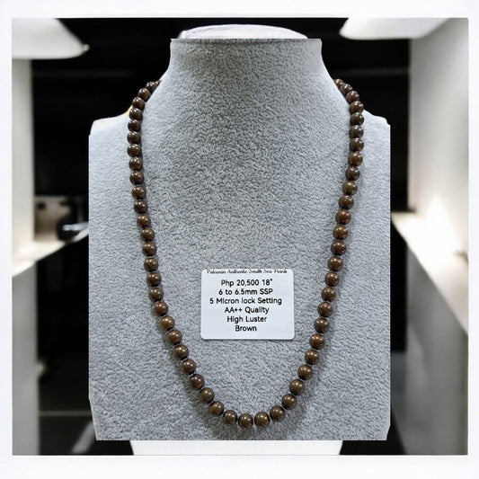 6mm to 6.5mm Authentic Brown South Sea Pearls Choker Necklace in 5 Microns Settings