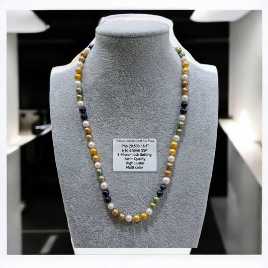 6mm to 6.5mm Authentic Multi-Color South Sea Pearls Choker Necklace in 5 Microns Settings