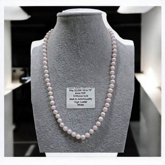 6mm Authentic White South Sea Pearls Choker Necklace in 5 Microns Settings