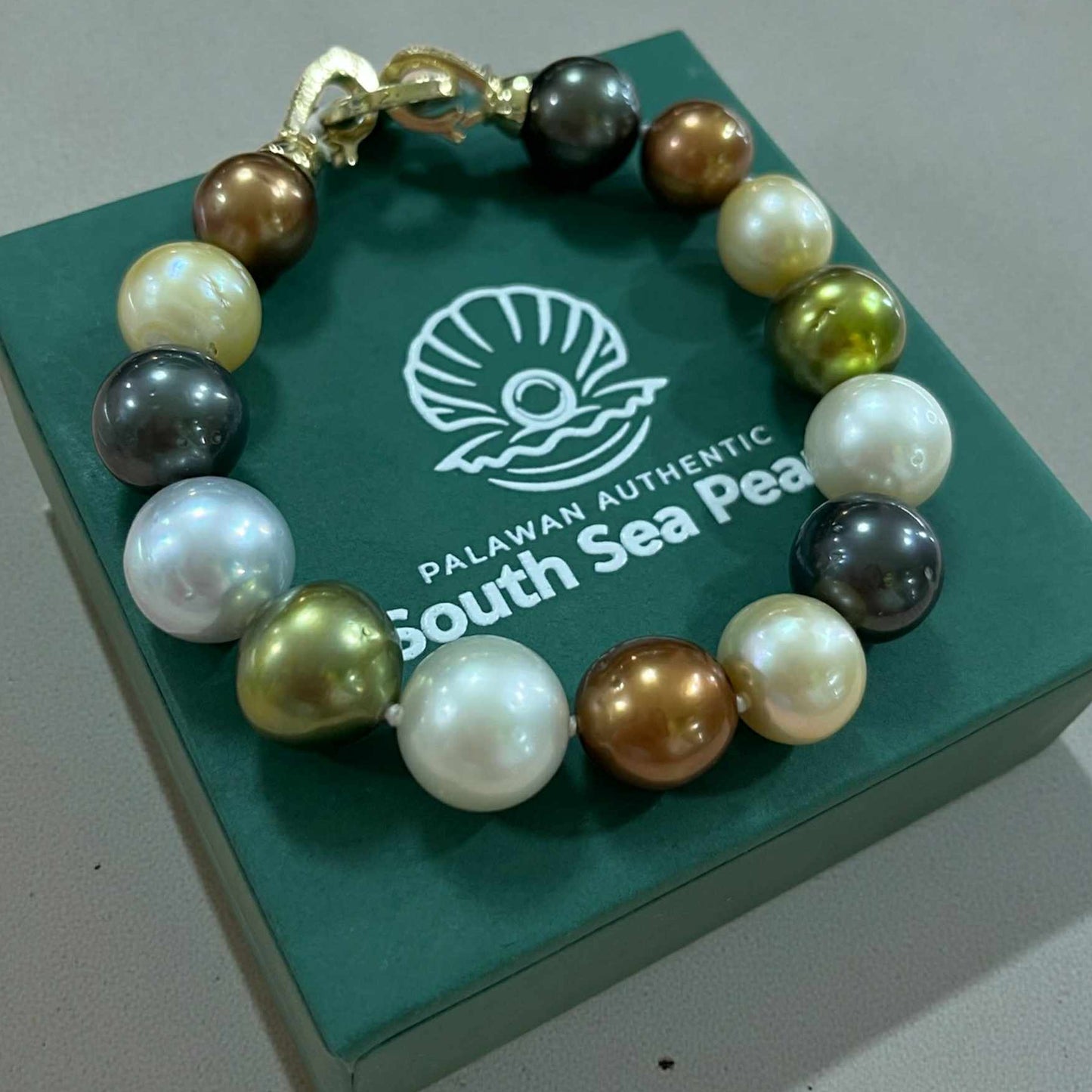 10.7 to 12.5mm Palawan Authentic Multicolor South ea Pearl Bracelet in 5 Micron Lock Settings