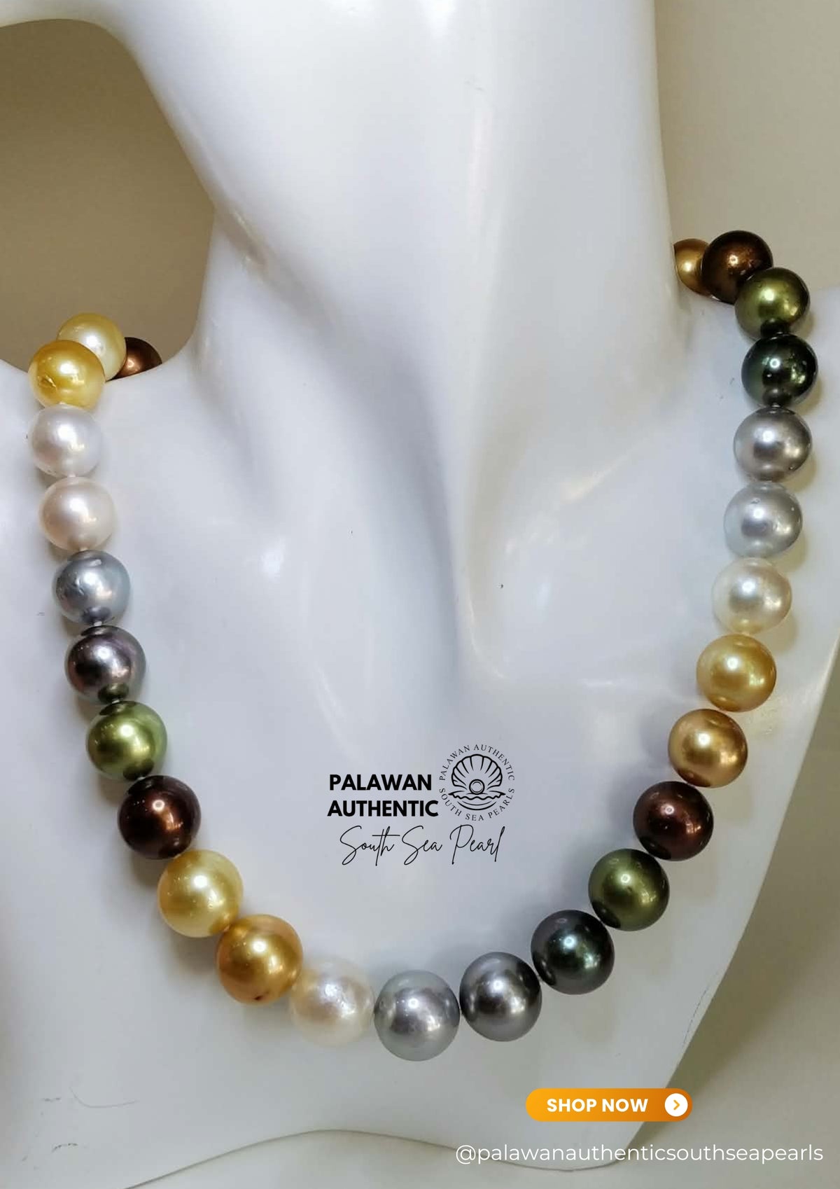 12mm to 14mm Palawan Authentic Multicolor South Sea Pearl Choker in 5 Micron Lock Settings
