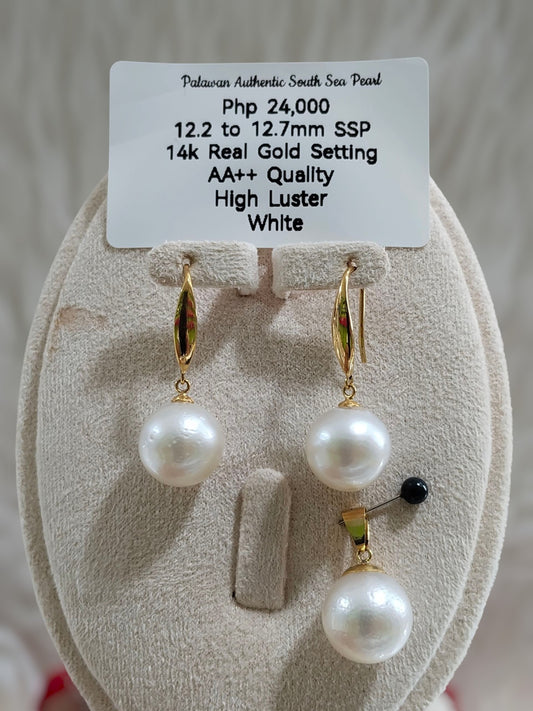 New Arrival! 12.2mm to 12.7mm Authentic White South Sea Pearls Set in 14K Gold Settings