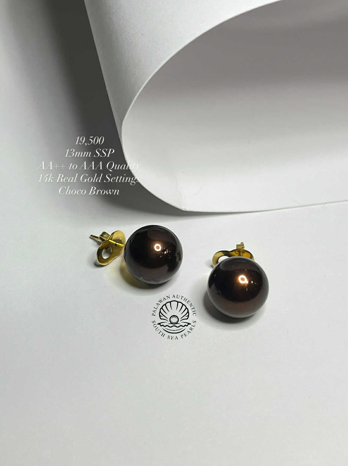 New Arrival! Palawan Authentic Choco Brown Color South Sea Pearl Earrings in 14k Real Gold Settings