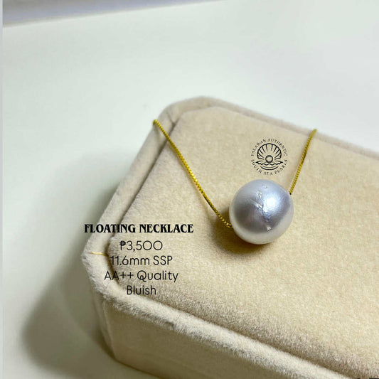 New Arrival! 11.6mm Palawan Authentic Bluish Color South Sea Pearl Floating Necklace in s925 Settings