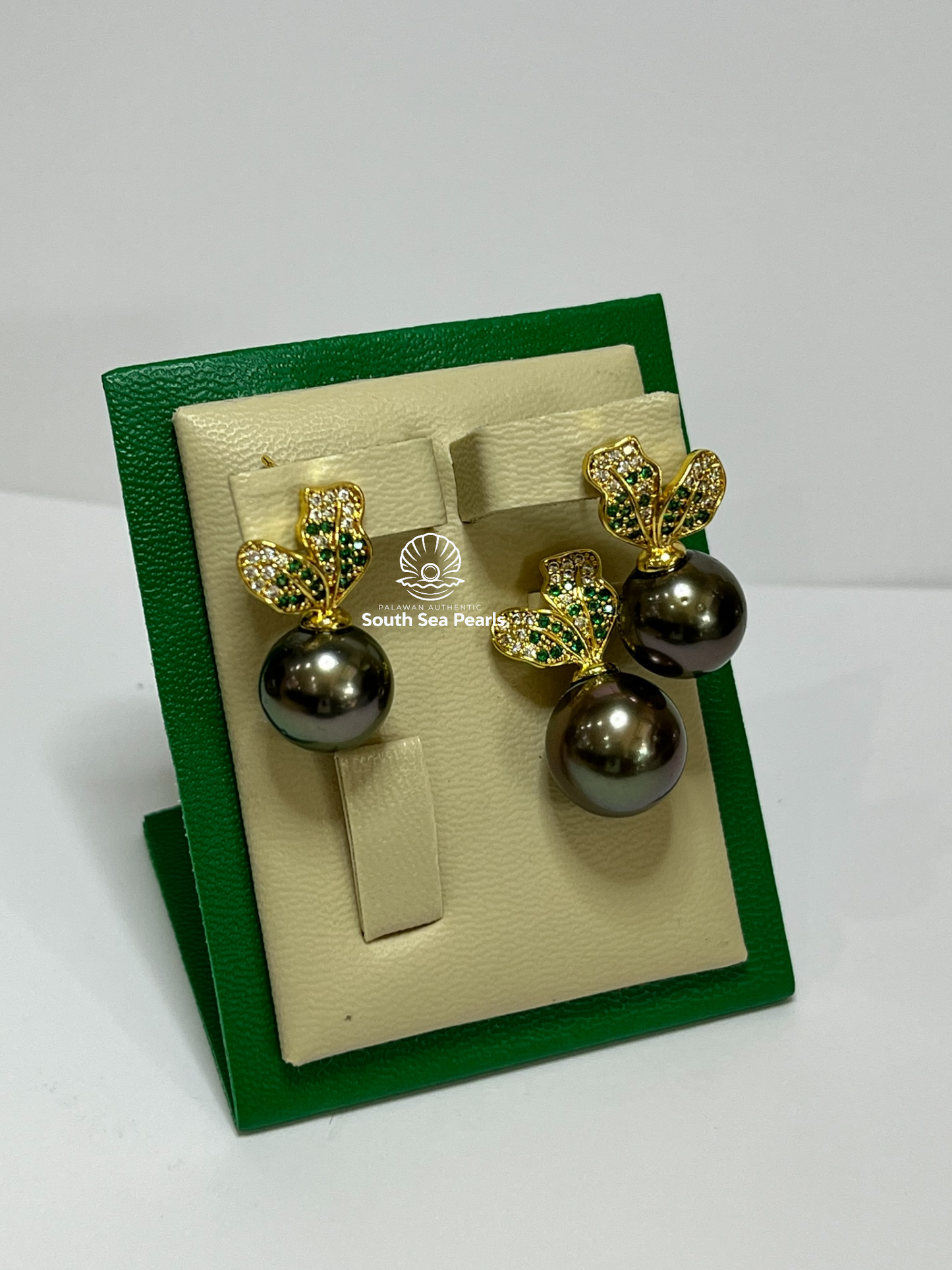 12.4 to 13.6mm Palawan Authentic Aubergine Color South Sea Pearl Sets in 5 Micron Plated Settings