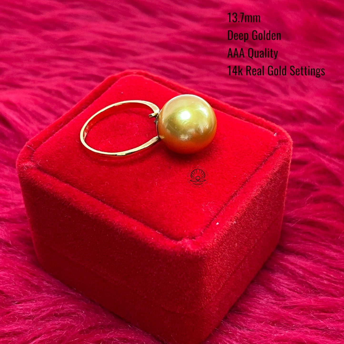 13.7mm Palawan Authentic Deep Golden Color South Sea Pearl Ring in 14k Real Gold Settings