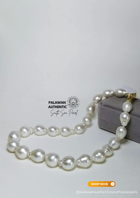 12.3 to 15mm Palawan Authentic White South Sea Pearl Choker in 5 Micron Lock Setting.