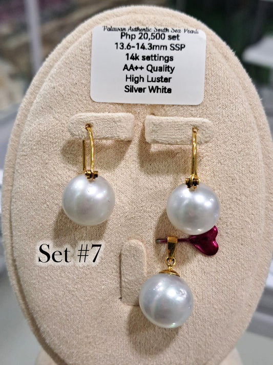 13.6mm to 14.3mm Authentic Silver White South Sea Pearls Set in 14K Gold