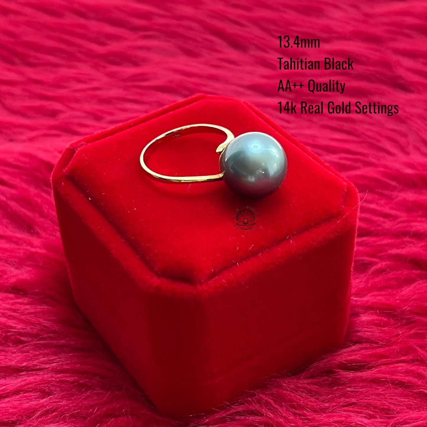 13.4mm Palawan Authentic Tahitian Black Color South Sea Pearl Ring in 14k Real Gold Settings