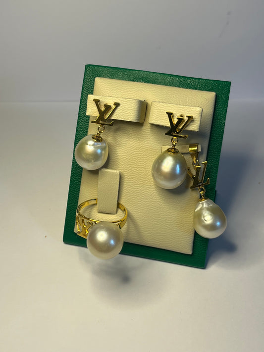 13 to 14mm Palawan Authentic Creamy Champagne South Sea Pearl Sets in 14k Real Gold Settings