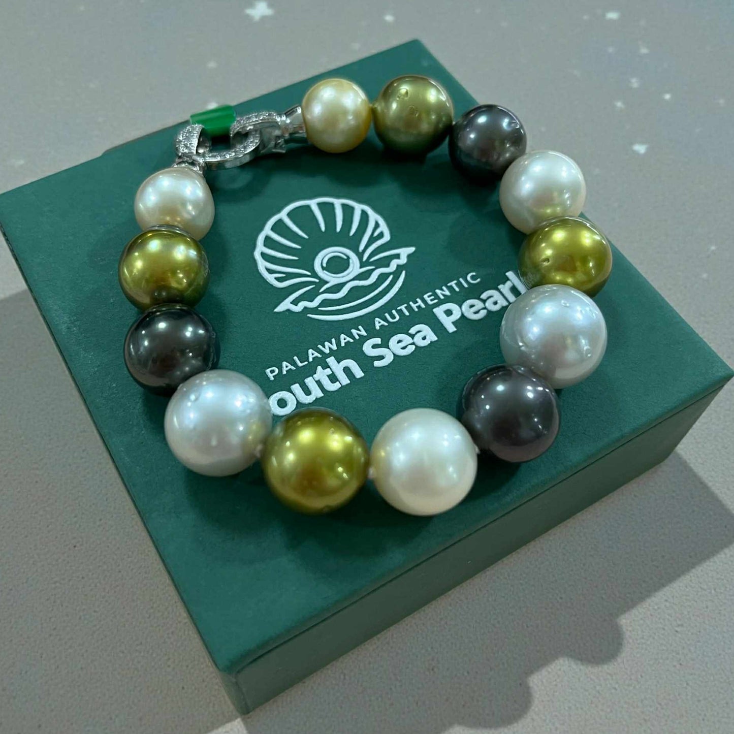 11.1 to 13.5mm Palawan Authentic Multicolor South Sea Pearl Bracelet in 5 Micron Plated Settings