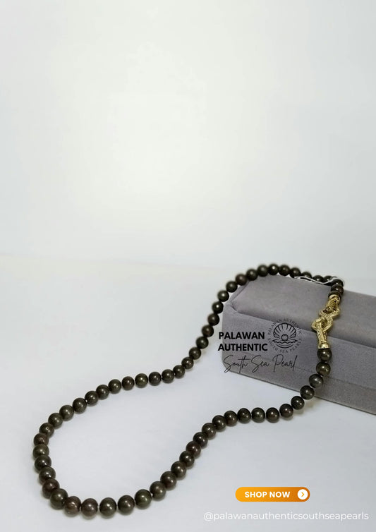 6.5 to 6.7mm Palawan Authentic Bronze Brown Color South Sea Pearl Choker in 5 Micron Lock Settings